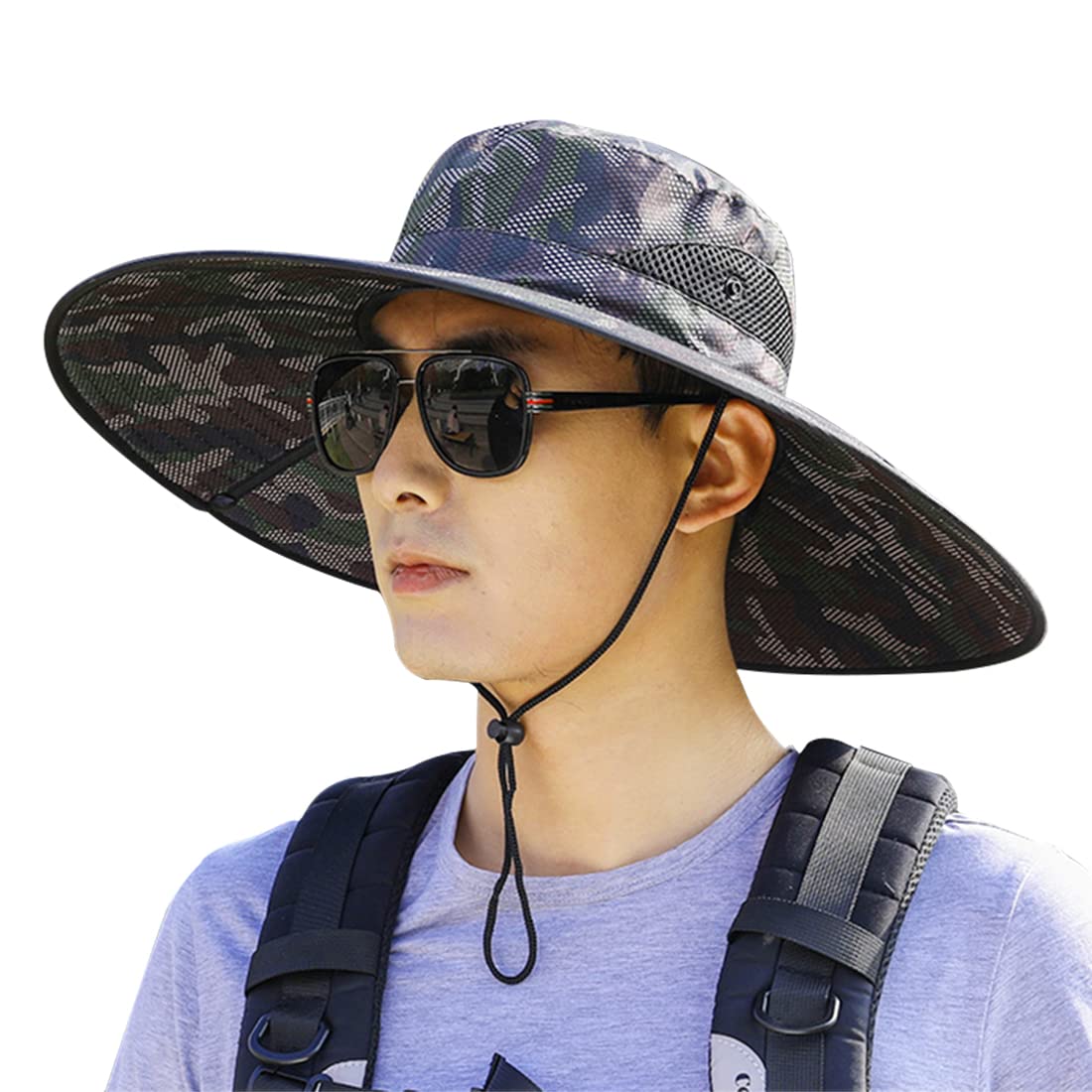 PALAY Green UV Protection Adjustable Breathable Mesh Chin Strap Wide Brim Summer Bucket Hat for Men with Classic Solid Color,Travel,Treking,Outdoor PALAY Green UV Protection Adjustable Breathable Mesh Chin Strap Wide Brim Summer Bucket Hat for Men with Classic Solid Color,Travel,Treking,Outdoor